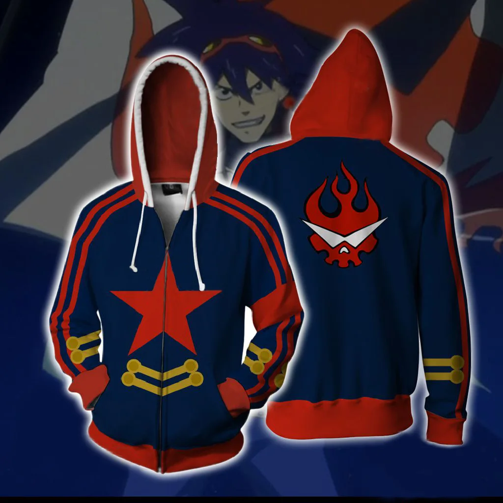 

Толстовка Tengen Toppa Gurren Lagann с капюшоном из аниме, толстовка с 3D капюшоном, новинка, осенне-зимняя куртка на молнии, верхняя одежда для подростков, повседневное пальто
