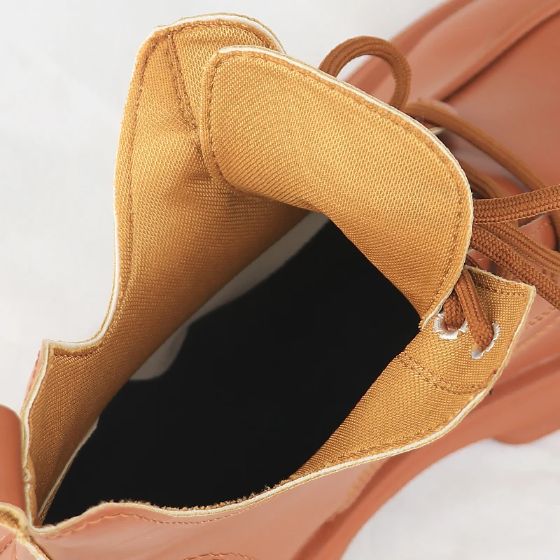 Risstarser Women Ankle Boots PU Leather Female Platform Shoes Round Toe Lace-up Women Short Boot Solid Retro Women Boots