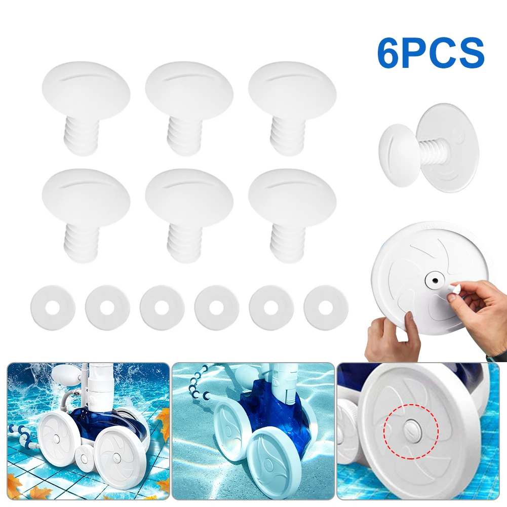 

6Pcs C55 Plastic Wheel Screws with 6 Washers Pool Cleaner Replacement Parts for Polaris 180/280 Swimming Pool Cleaner White