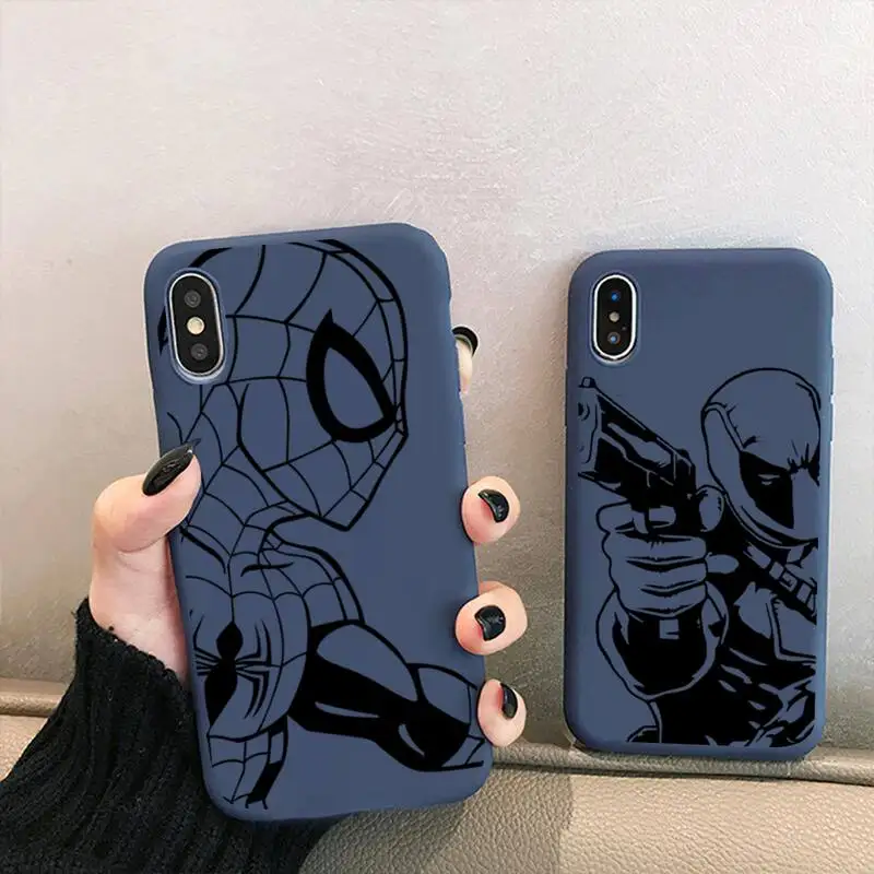 

Marvel SpiderMan Venom Deadpool Captain America Phone Case for iPhone 14 13 12 mini 11 Pro XS MAX X XR 7 8 6 Plus Candy Color