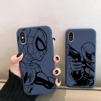 marvel spiderman venom deadpool captain america phone case for iphone 13 12 mini 11 pro xs max x xr 7 8 6 plus candy color blue