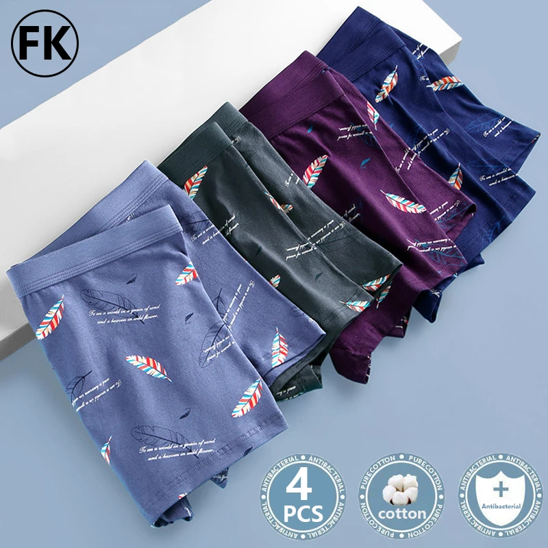 FK 4Pcs/Lot Mens Cotton Underwear Boxers Sexy Printed Panties Men's Underpants Boxer Comfortable Brand Boxershort 2023 New HOT