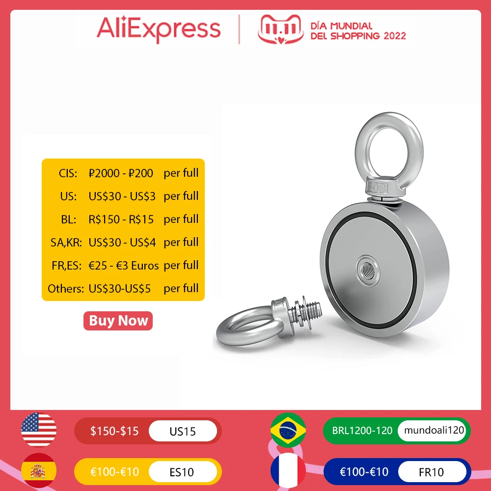 

Strong Neodymium Magnet Double Side Search Magnet Hook Super Power Salvage Fishing Magnetic D48-D94MM Max 300kg Cup Holder