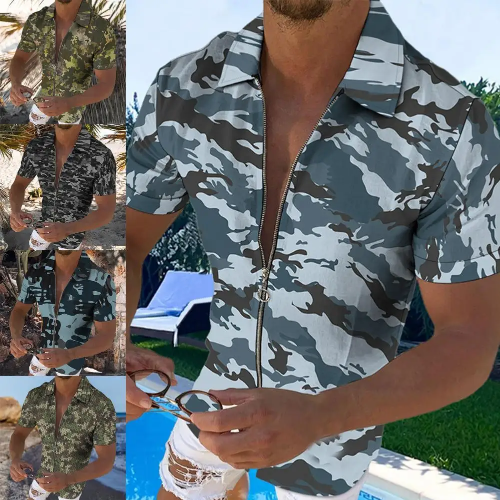 

Fine Workmanship Zipper Men Short Sleeve Multicolor T-shirt for Summer
