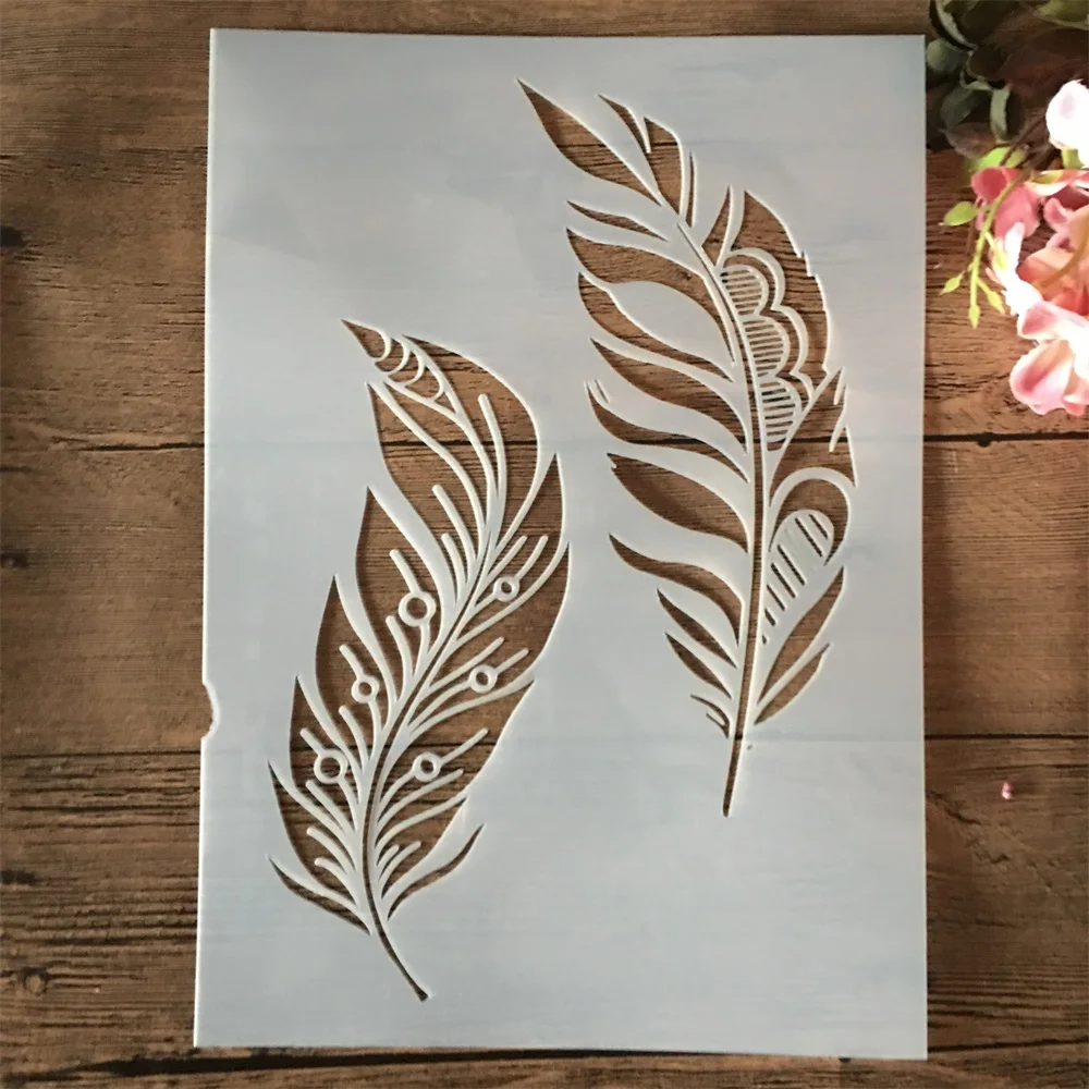 

A4 29cm Two Feather DIY Layering Stencils Painting Scrapbook Coloring Embossing Album Decorative Template