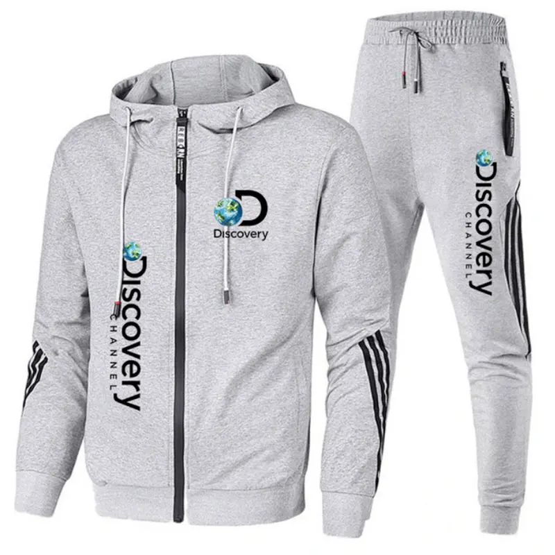 

Мужской спортивный костюм на молнии и штаны Discovery Channel, повседневный комплект из 2-х предметов, спортивная одежда для спортзала, фитнеса, бега