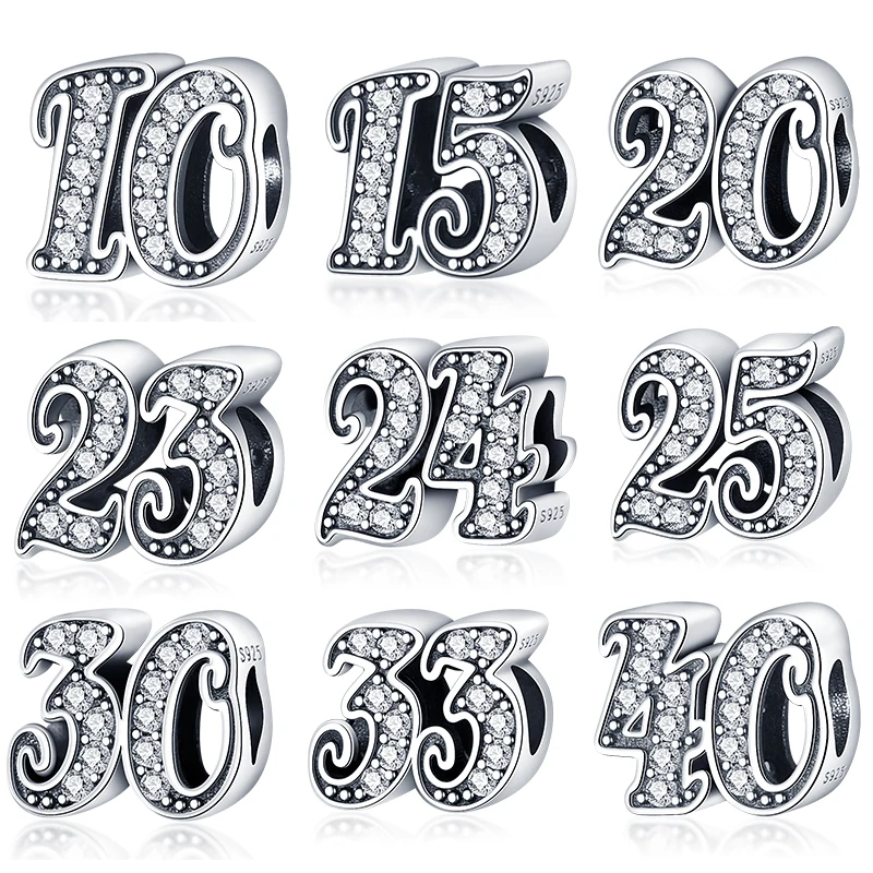 

Fit original Pandora Bracelet 925 Silver jewelry for women Lucky Number Beads Amulet Suitable Accessory for Women Making