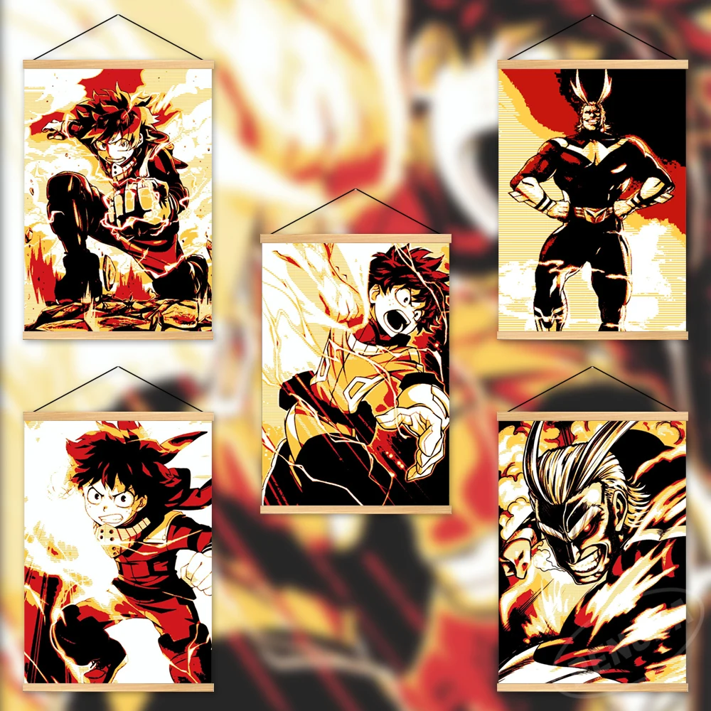 

Wall Art Anime Canvas Midoriya Izuku Pictures My Hero Academia Painting Print Poster All·Might Hanging Wooden Home Decoration