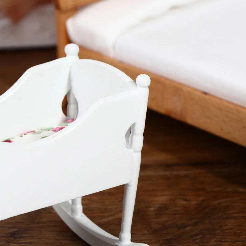

1:12 DollHouse Miniature Wooden White Cardle Baby Bed Kids Furnitre Toys