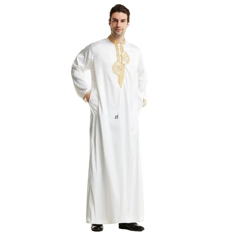 Dubai Arabic Turkey Silk Sliding Muslim Robe for Men Saudi Arabia  Kaftan Caftan Embroidery Long Islamic Jubba Thobe Man Cloth