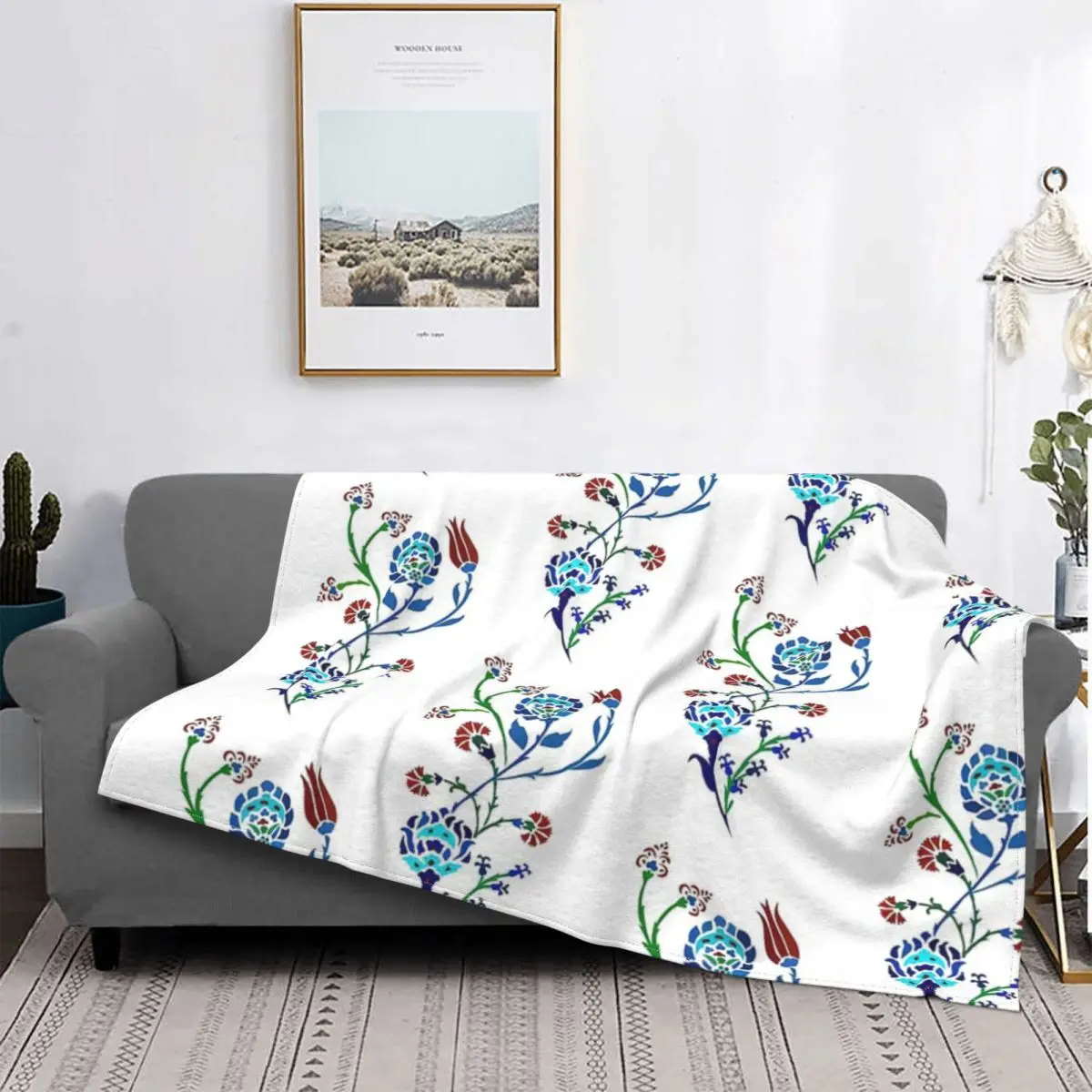 

Iznik-Manta con patrón Floral para cama, colcha a cuadros para sofá, manta de muselina de felpa de Anime, edredones y colcha