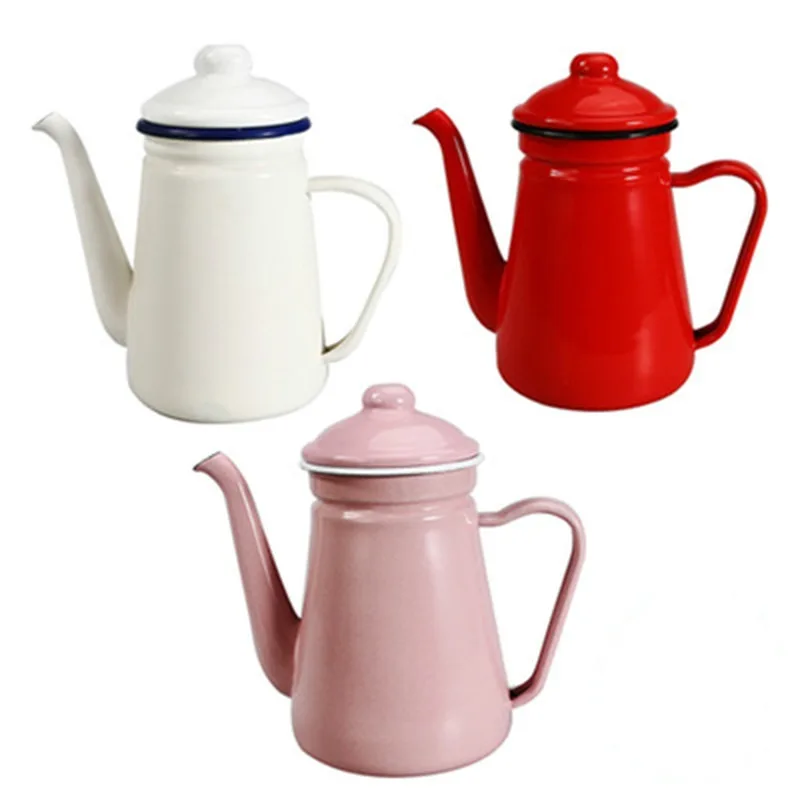 

1.1LThickened Enamel Thin Mouth Pots Drip Coffee Pot Gooseneck Spout Long Mouth Coffee Kettle Home Tea Tool bule esmaltado