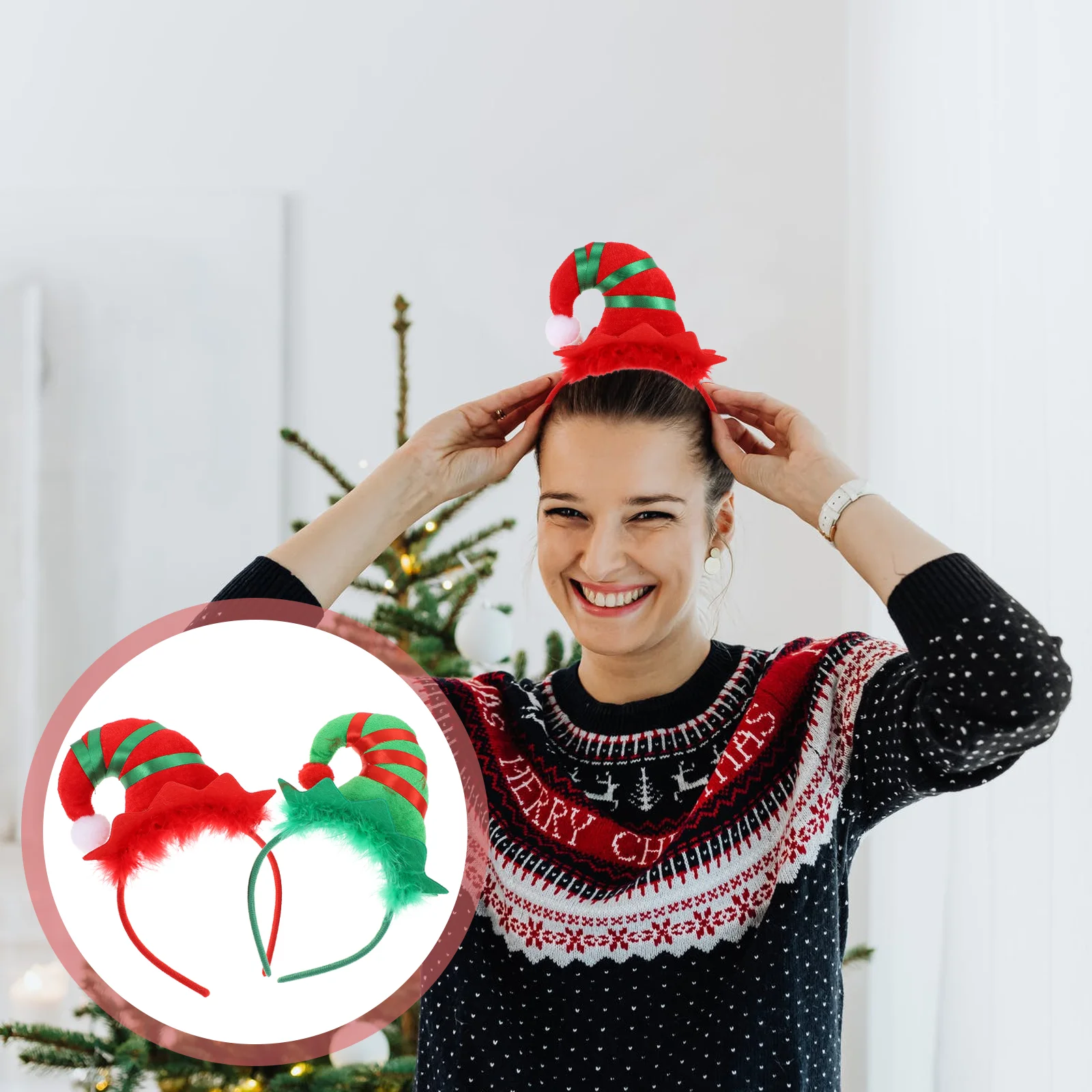 

Рождественская головная повязка Elf, ободок для волос с искусственными ушками дерева, ободок для волос с Санта-костюмом, ободок, украшения, головные уборы, Детские праздничные