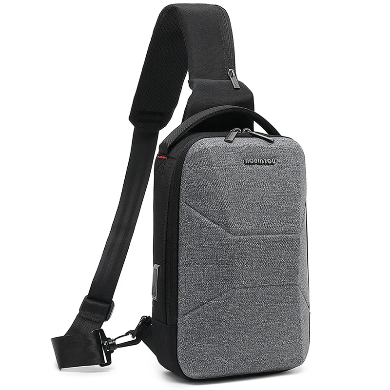 Men's Mobile Phone Passport Document Chest Bags New Messenger Pack Outdoor Shoulder Bag With USB Charger Waterproof Polyester