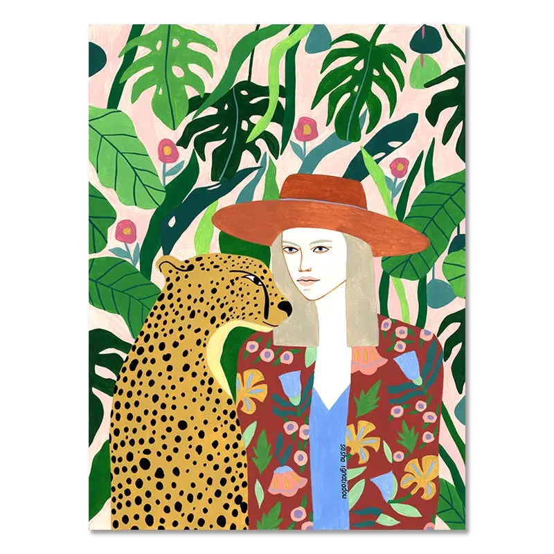 

Настенное панно ASTRDECOR "Девушка Ламы Леопард Тигр"