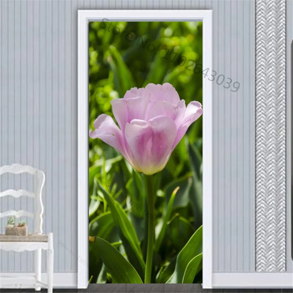 Самоклеящиеся наклейки на дверь с зелеными листьями подорожника декоративные