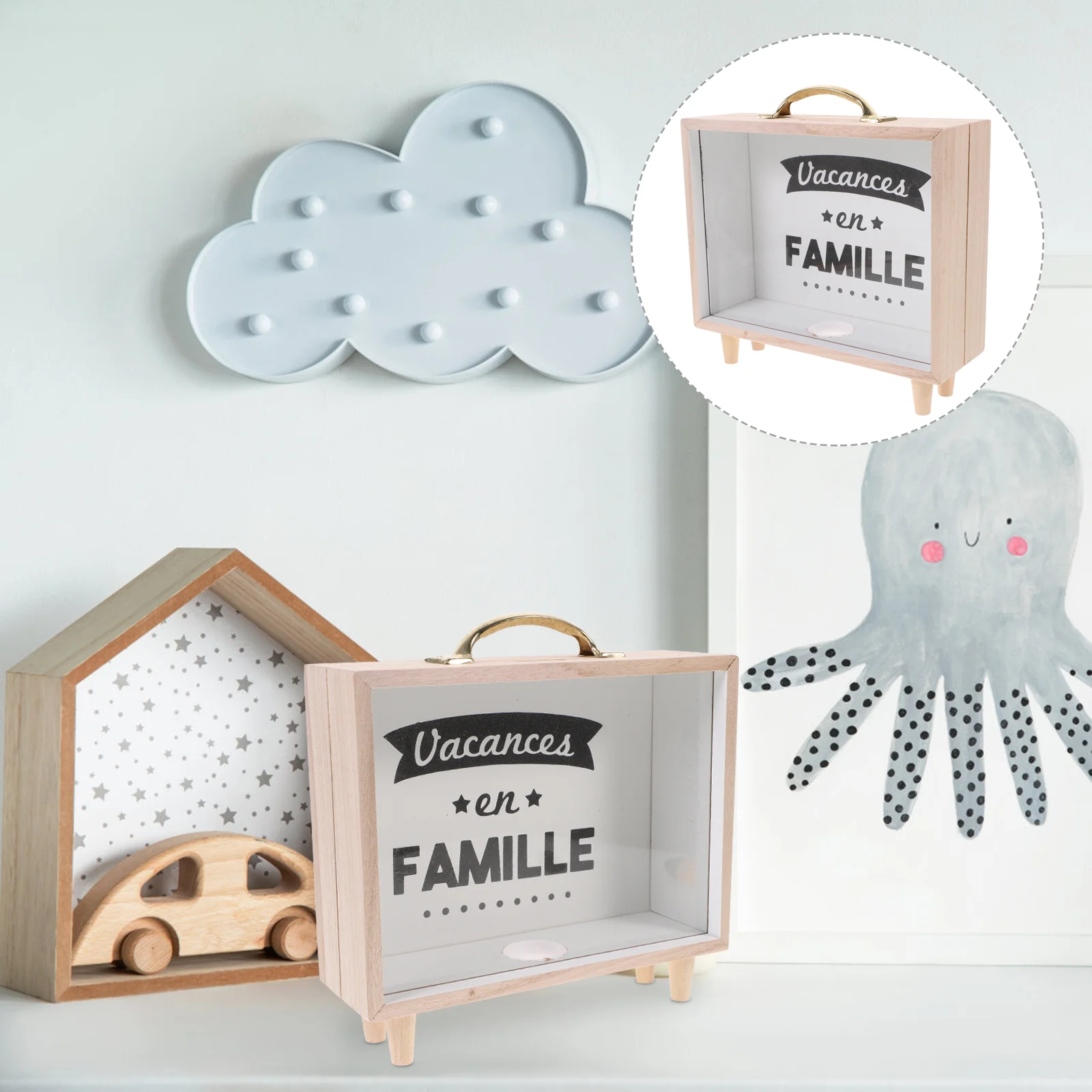 

Home Decor Wooden Money Box Kids Piggy Bank Gift Holder Girl 20.8X19CM Saving Jar Girls Coin Storage Cash Child