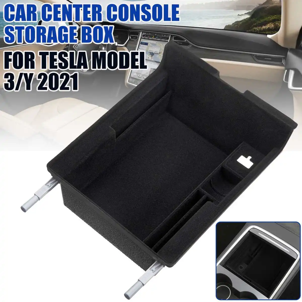 

For Tesla Model 3 Model Y 2021 Car Central Armrest Storage Box Center Console Flocking Trunk Organizer Containers