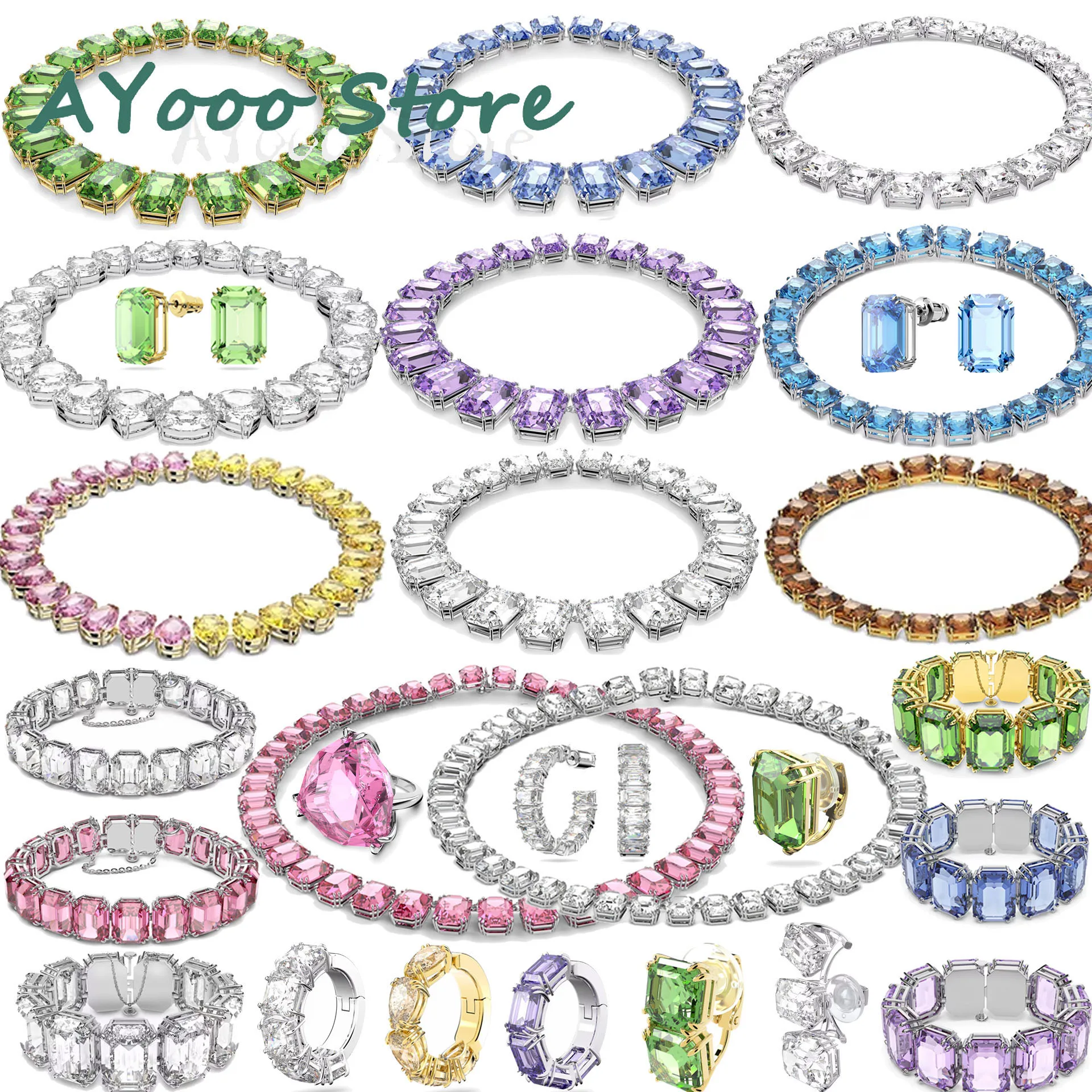 

Swa Original Millenia Necklace 2022 Hot Summer Charms Austrian Crystal Green Square Large Pendant Girls Romantic Gift for Women