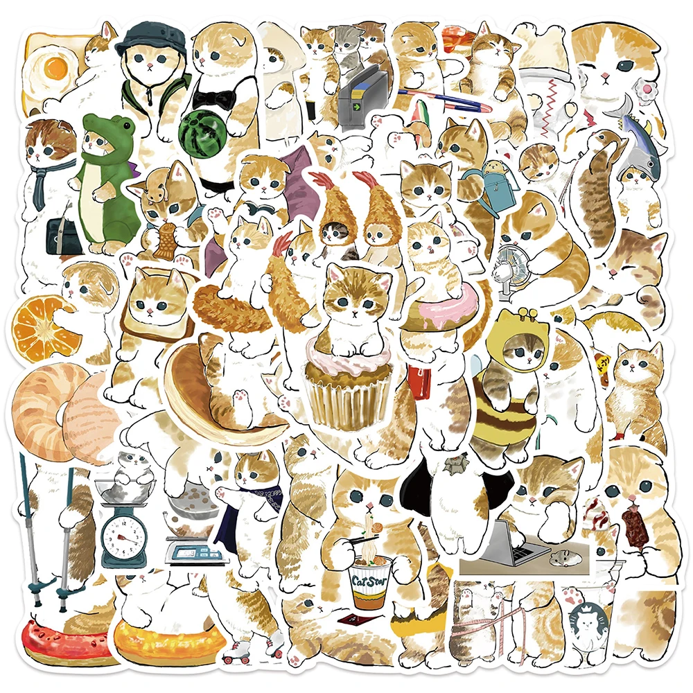 

10/30/64pcs Kawaii Cat Cartoon Sticker Cute Animal Decals Kids Toy Scrapbook Laptop Phone Stationary Guitar Suitcase Car Sticker