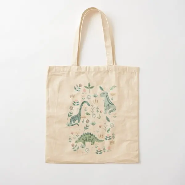 

Folk Floral Dinosaur Cotton Canvas Bag Reusable Tote Women Foldable Handbag Travel Shopper Shoulder Bag Designer Fashion Fabric