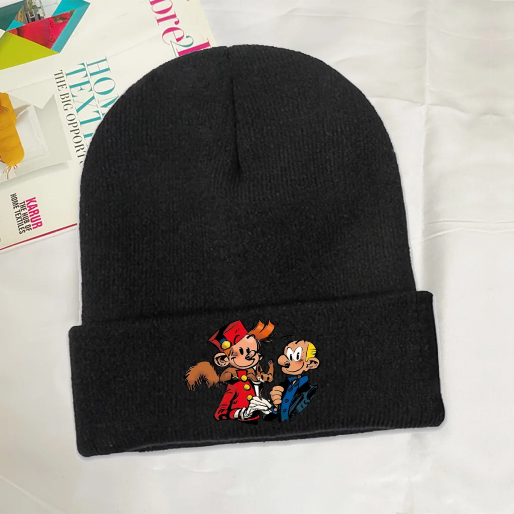 

Spirou and Fantasio Spip Comics Skullies Beanies Caps Friedns Knitted Winter Warm Bonnet Hats Unisex Ski Cap