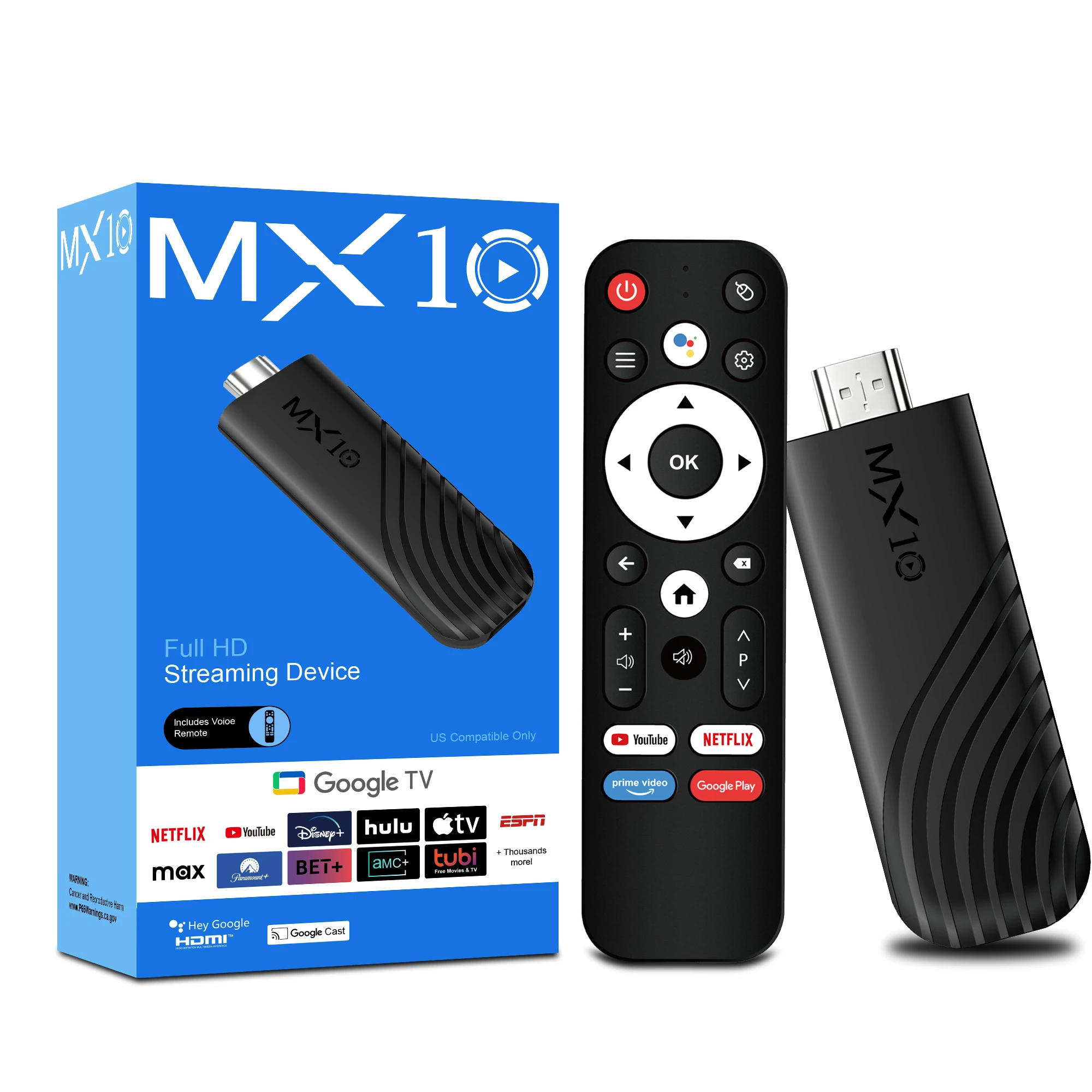 Фото ТВ-приставка MX10 Stick на Android 13 с процессором Mali G31, 8 ГБ ОЗУ, 128 ГБ eMMC, двухдиапазонным Wi-Fi 6 и голосовым пультом дистанционного управления
