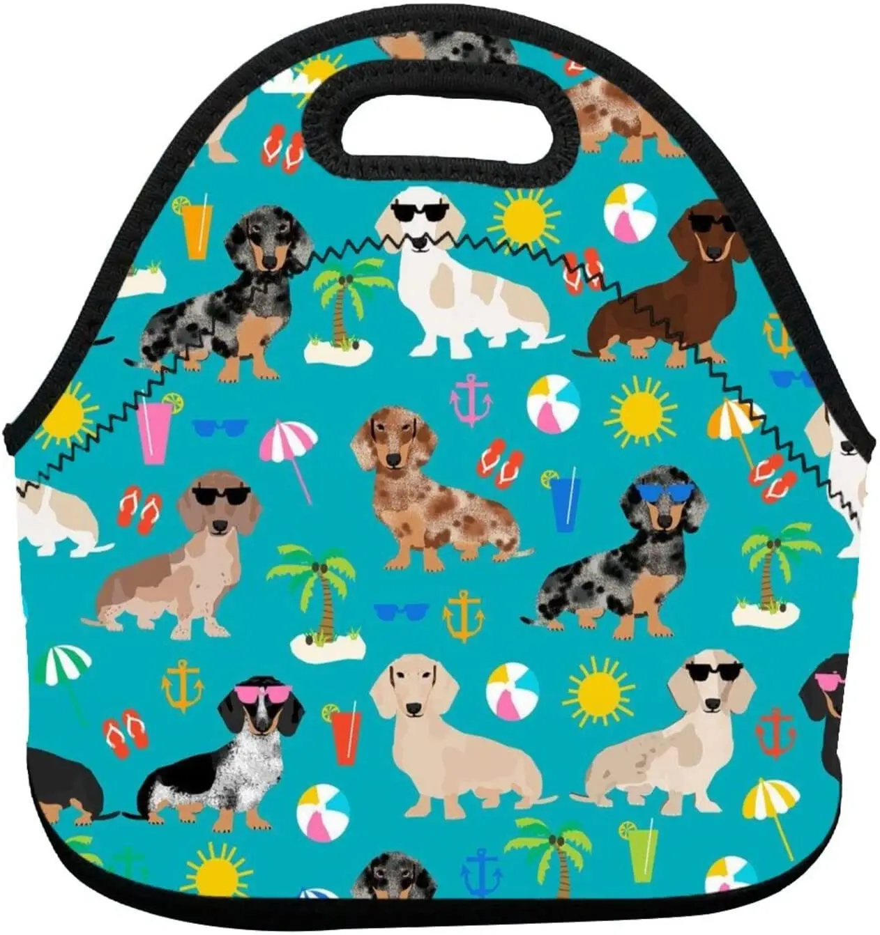 

Beach Day Dachshund Dog Insulated Neoprene Lunch Bag Thermal Tote Lunch Box Tote Cooler Warm Pouch for Beach School Work Office