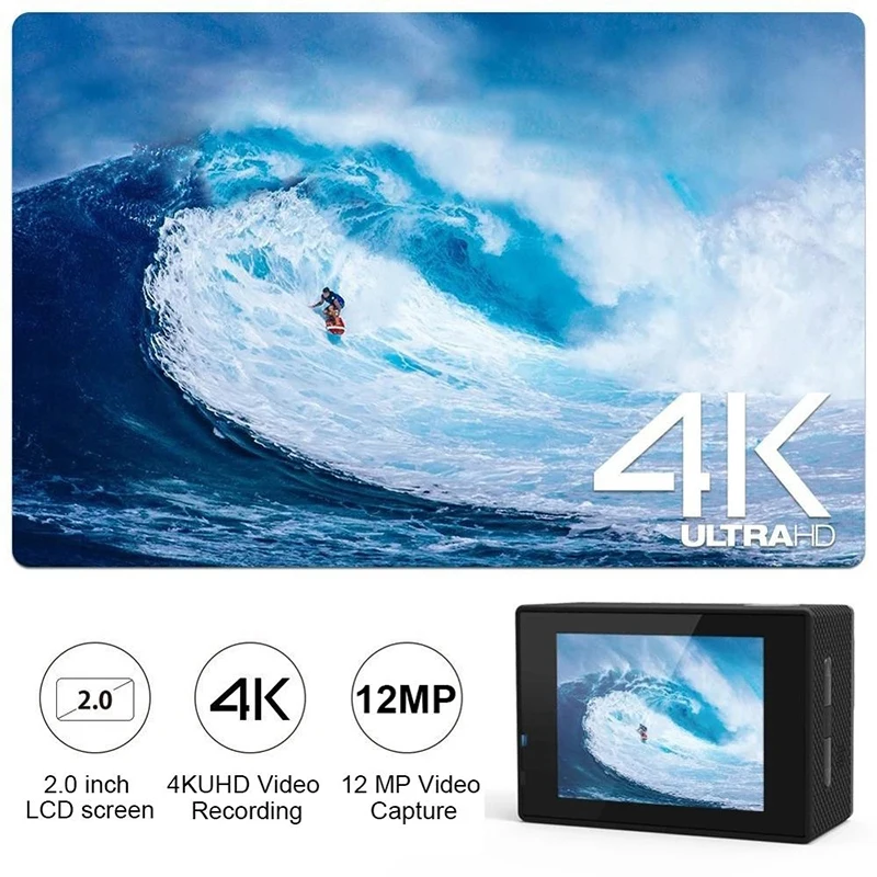 Экшн-камера Ultra HD 30fps/170D Водонепроницаемая подводная видеозаписывающая камера 4K go