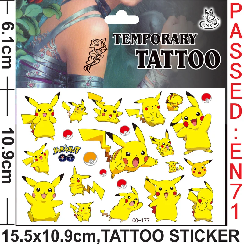 

New Original Pokemon Tattoo Stickers Cartoon Waterproof Cute Pikachu Action Figure Stickers Christmas Birthday Sent Randomly