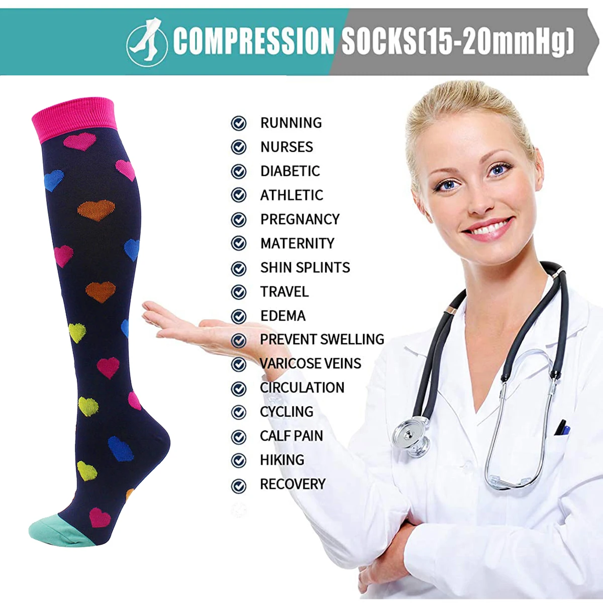 Knee High Stockings Blood Circulation Promotion Slimming Compression Socks Anti-Fatigue Comfortable Big Size Men and Women Socks