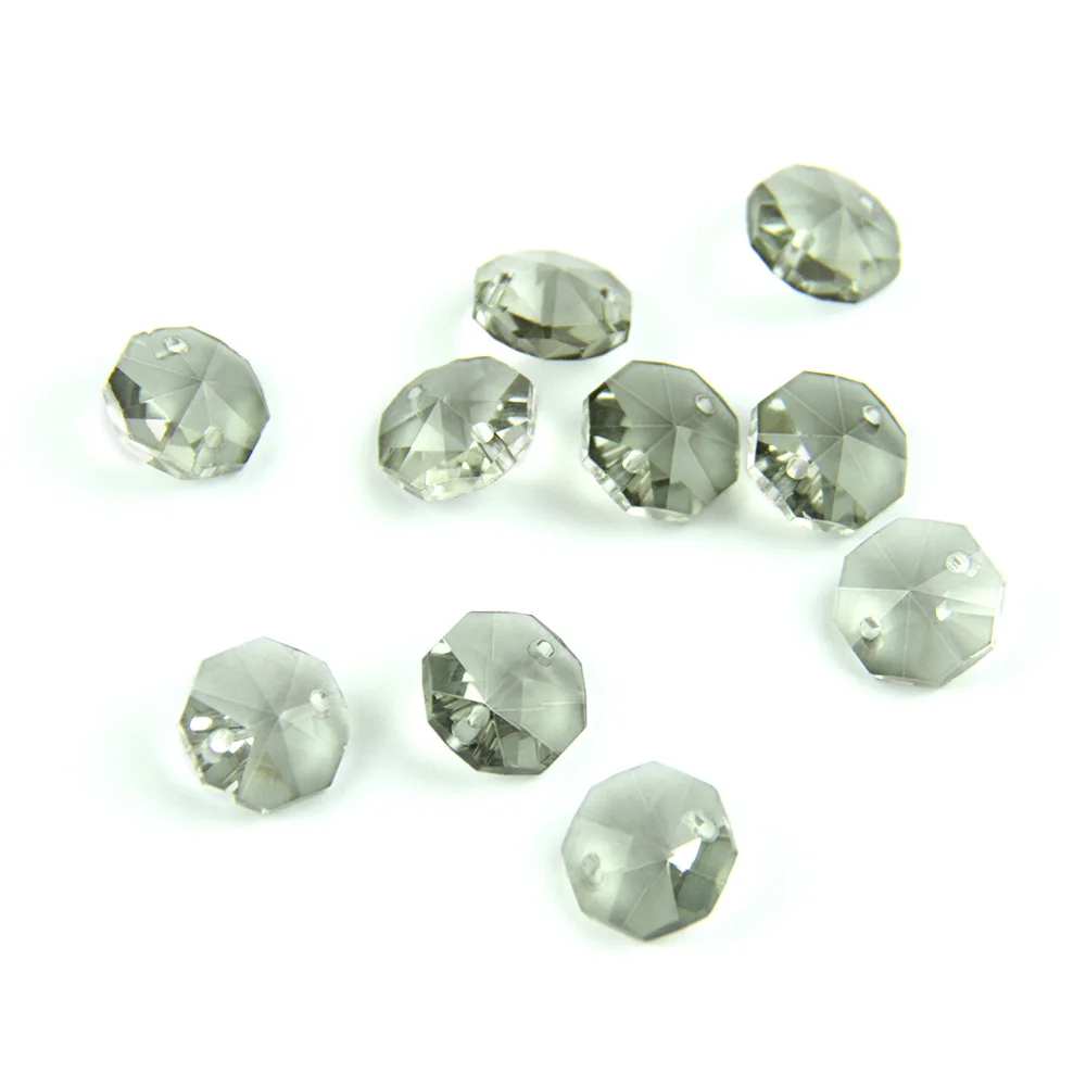 

Black Gray 100pcs-2000pcs 14mm 1 Hole/2 Holes Crystal Glass Prisms Octagon Beads Lamp Chandelier Parts For Wedding Decoration