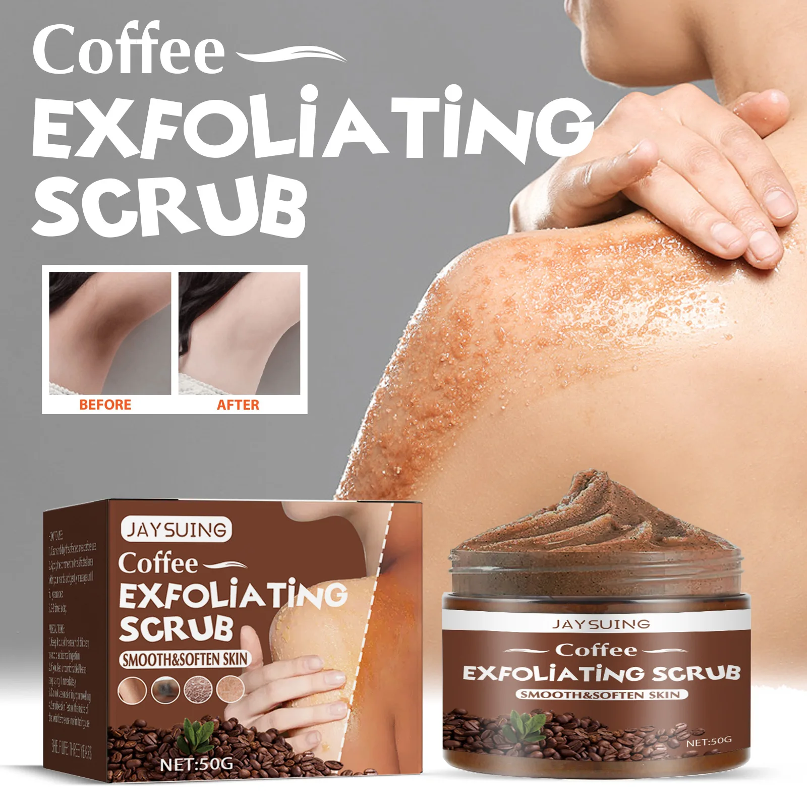 

Jaysuing Coffee Scrub Lightens Melanin Whitens And Brightens Skin Tone Deep Cleansing Exfoliates And Rejuvenates Skin 50g