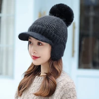 new ladies rabbit fur knit hat korean style tide student woolen ear protection cap outdoor cold and warm scarf plus velvet hats