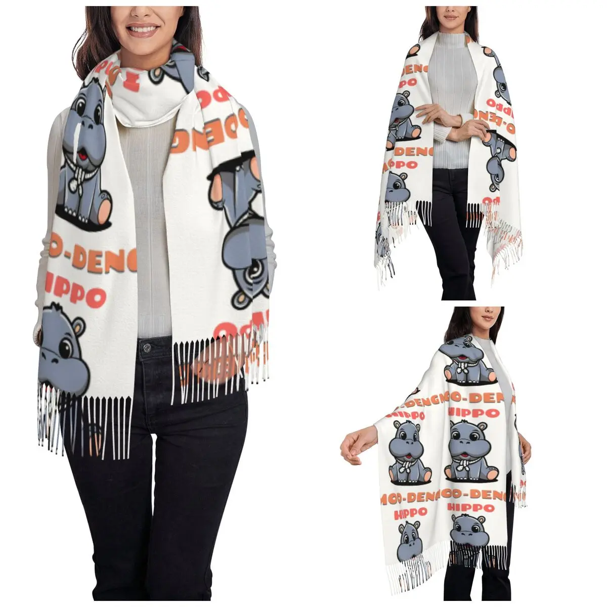 Женский шарф с бахромой Moo Deng милый детский хиппот из Таиланда большая зимняя