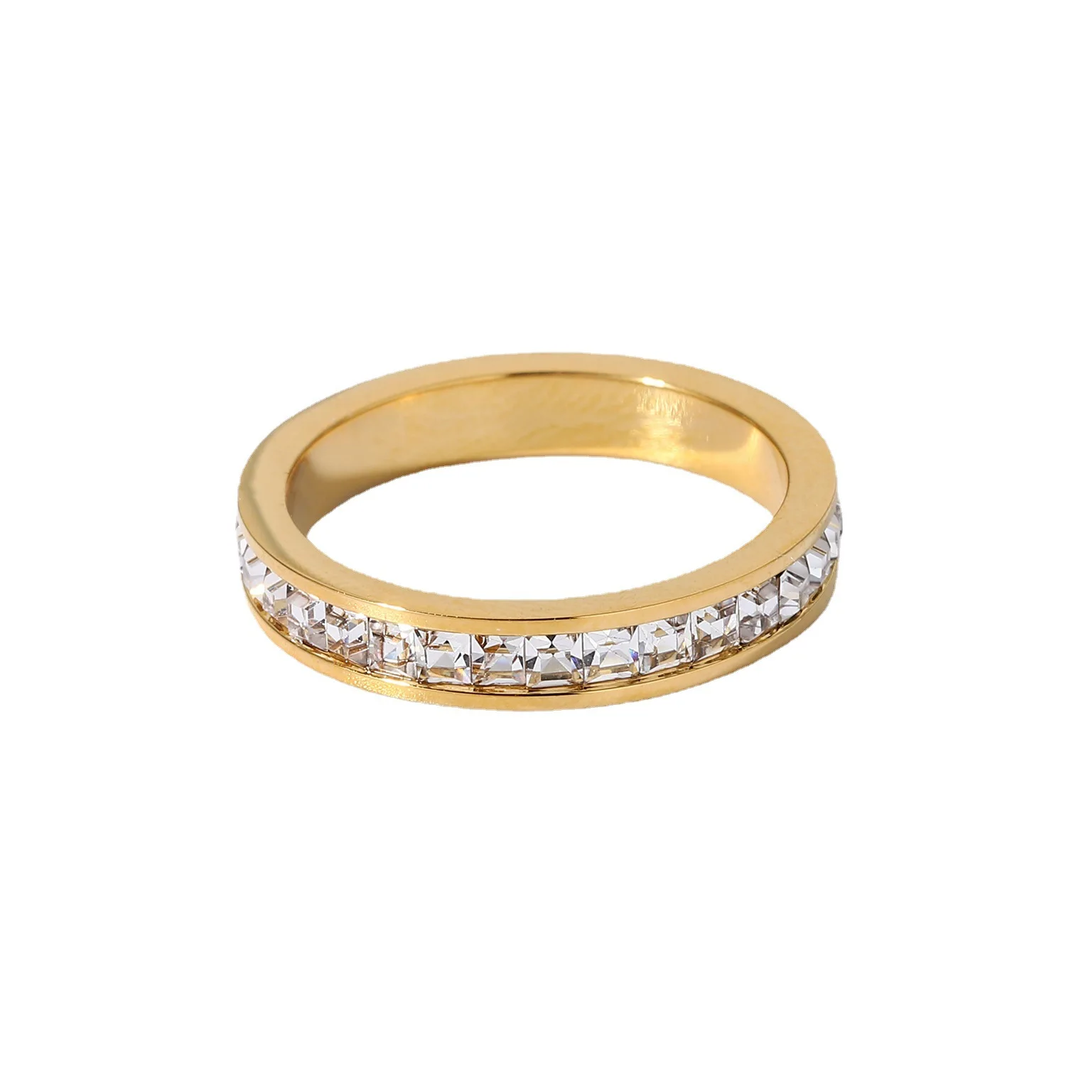 

Stainless Steel PVD 18K Gold Plated Tarnish Waterproof Simply Zircon Crystal Ring For Woman Jewelry Wholesale Trendy