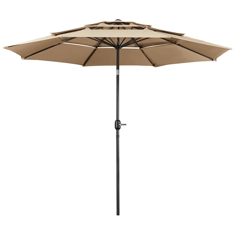 

Easyfashion 10ft Outdoor Vented Table Umbrella with 8 Sturdy Ribs, Tan Umbrella Beach Patio Furniture