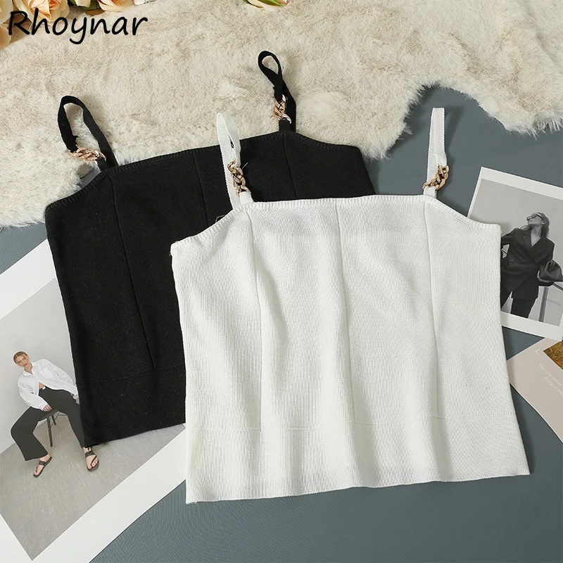 

Camisole Women Cropped Slim Sexy All-match Knitted Dating Holiday Backless Solid College Lady Summer Simple Tops Korean Style