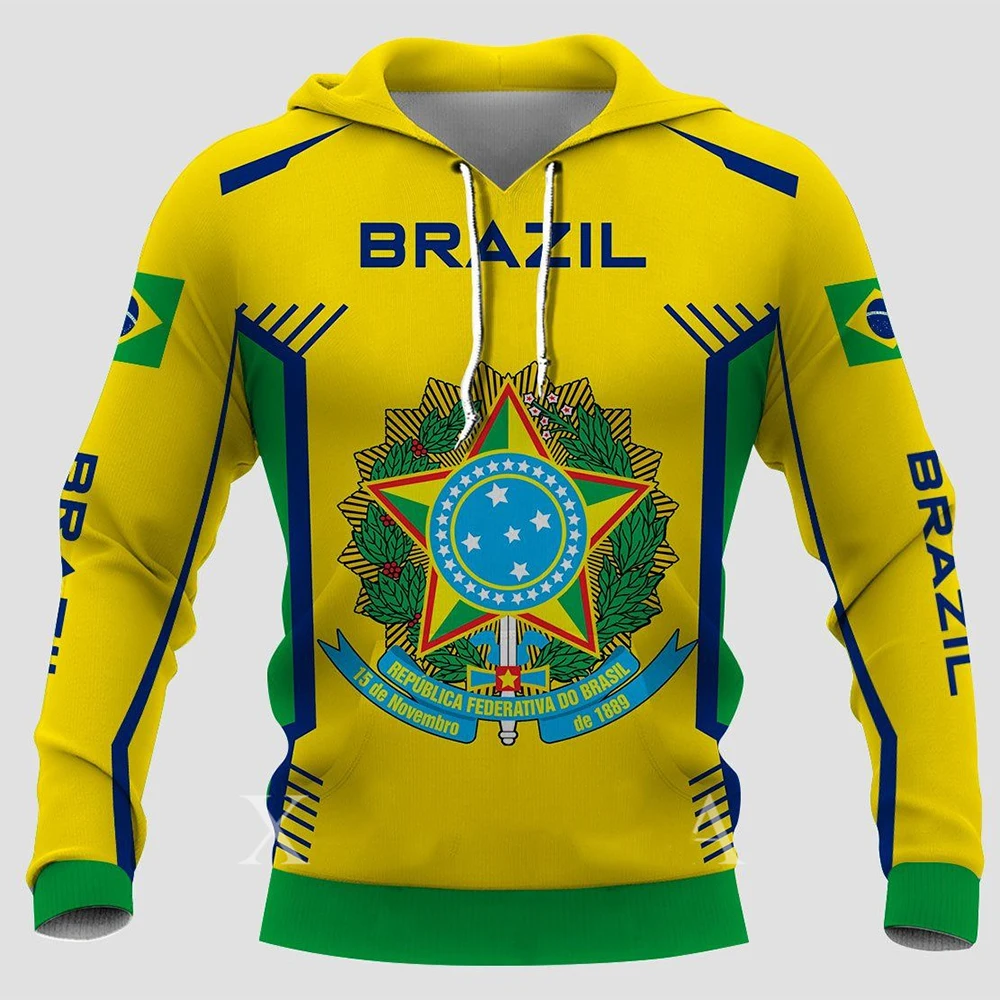 

Brazilian winter fleece Men's sweatshirt Brazilian flag print street fashion cool top unisex hoodie oversized men's clothing