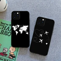world map simple line phone case for iphone 12 11 13 7 8 6 s plus x xs xr pro max mini shell