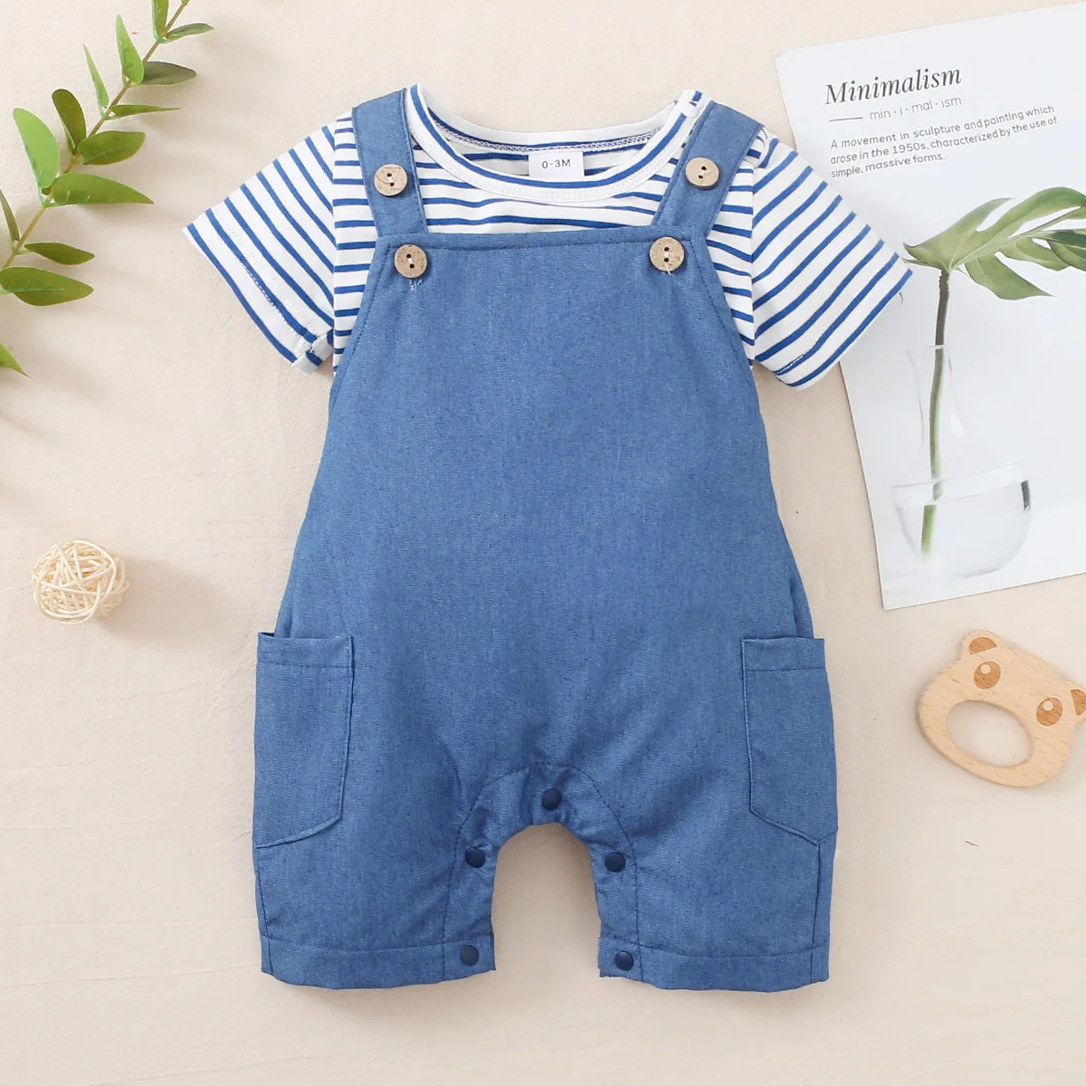 

Hibobi Baby Cute Stripes Top Bib Pant Two-piece