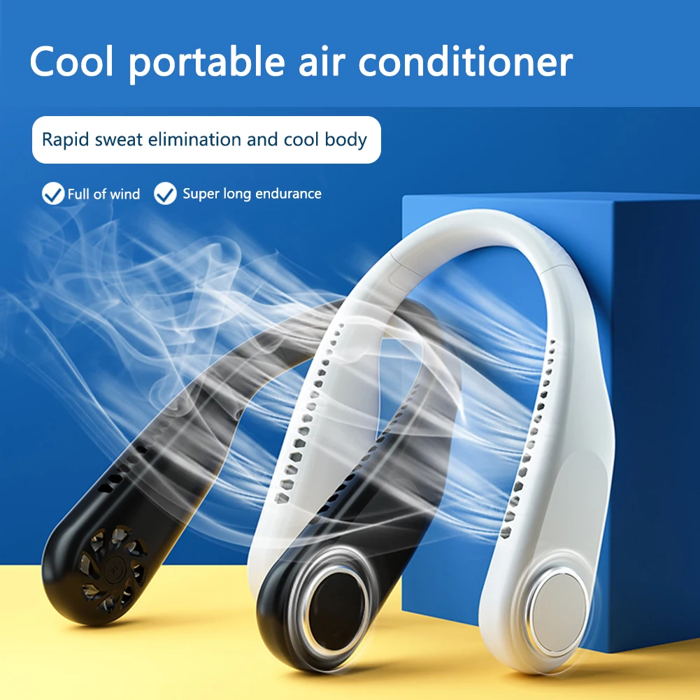 

Hanging Neck Fan Portable Cooler Fan USB Leafless 360 Degree Neckband Fan Air Outlets 3600Mah Rechargeable mini fan