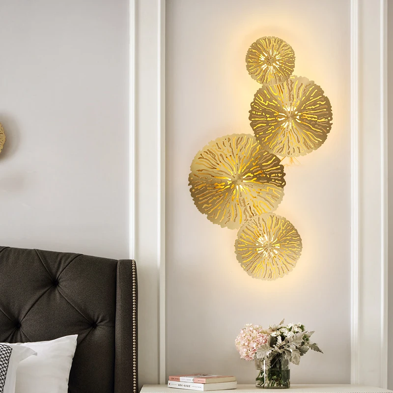 

AC 220-240V All Copper Wall lamps Bedroom Foyer Living Room Dining Room Home Decor lamp Creative lotus leaf Shape hollow LED Lig