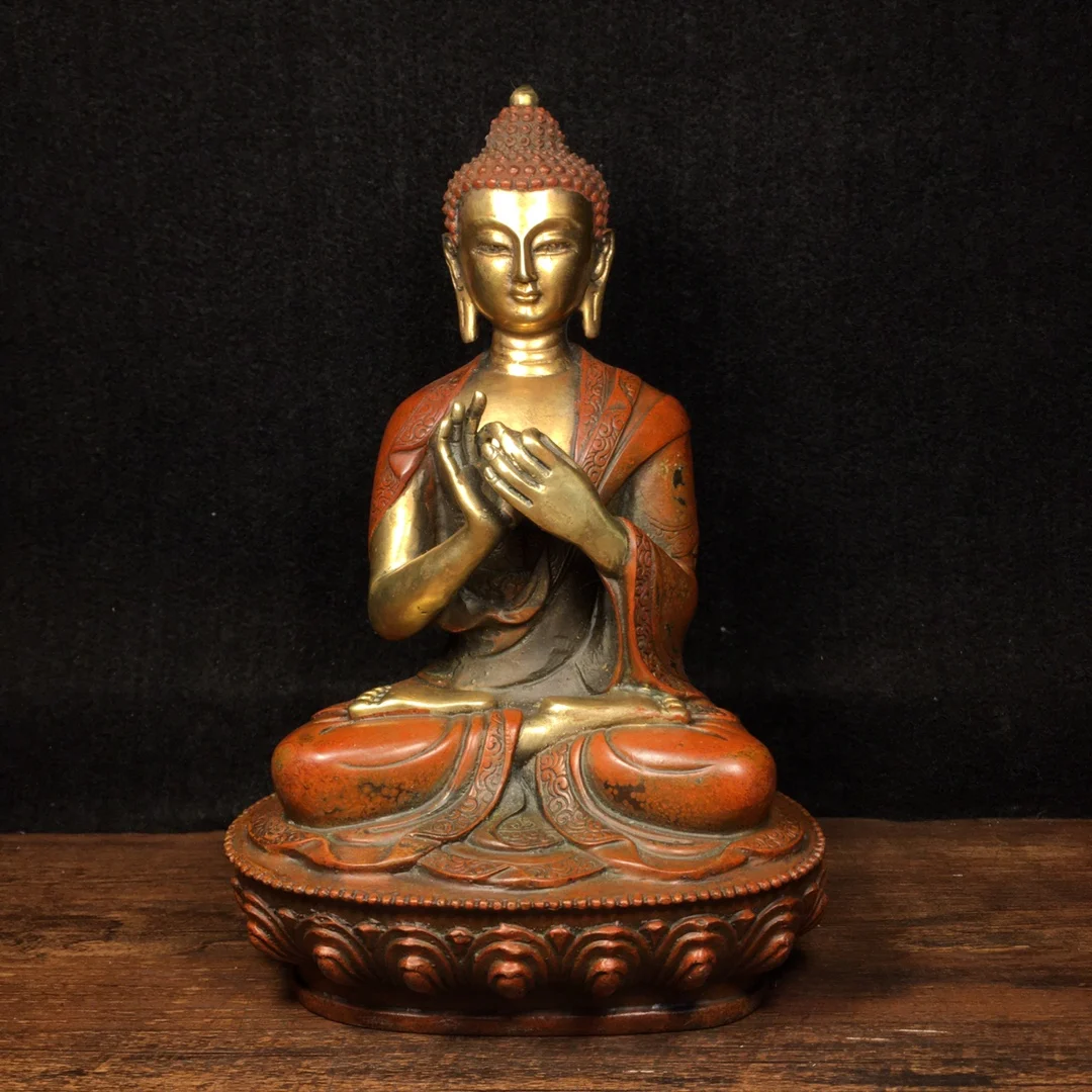 

8" Chinese Folk Collection Bronze Gilt real gold Jampa Buddha Amitabha lotus platform Sitting Buddha Town house Exorcism