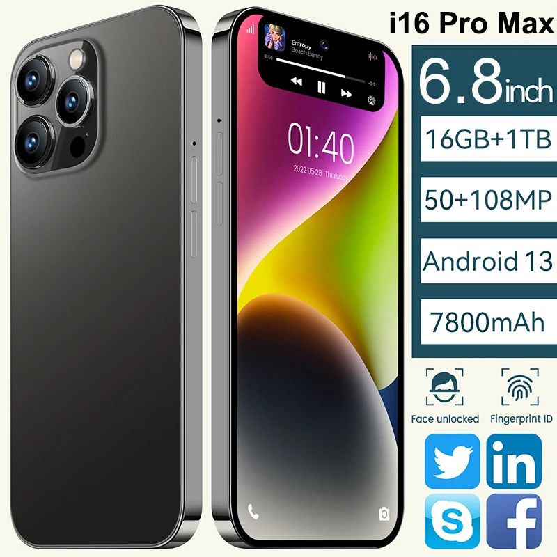 

I16 Pro Max мобильный телефон, экран 6,8 дюймов, 16 ГБ + 1 ТБ