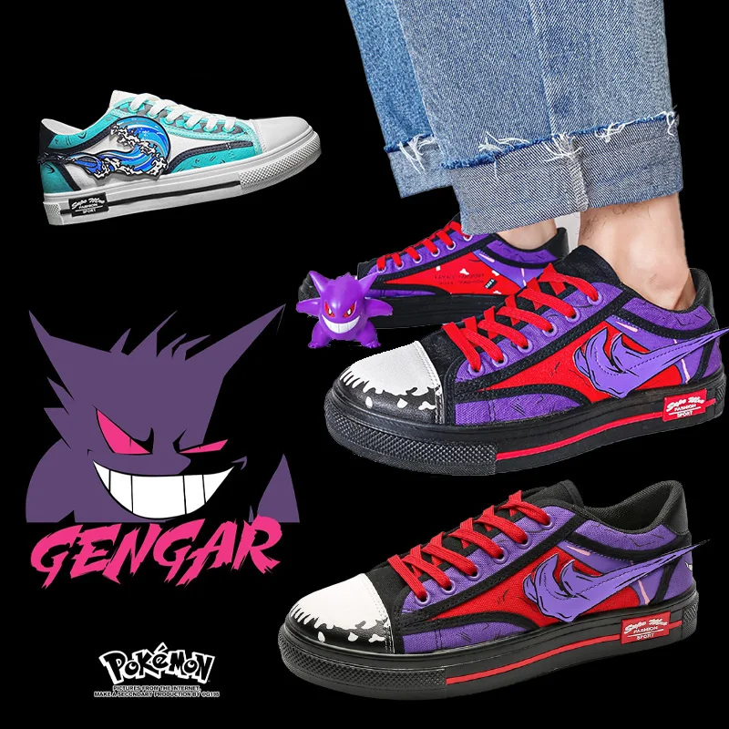 

Кроссовки парусиновые унисекс, повседневные холщовые сникерсы с аниме «Покемон» и «уничтожитель демонов», Нескользящие, дышащие, для скейт...