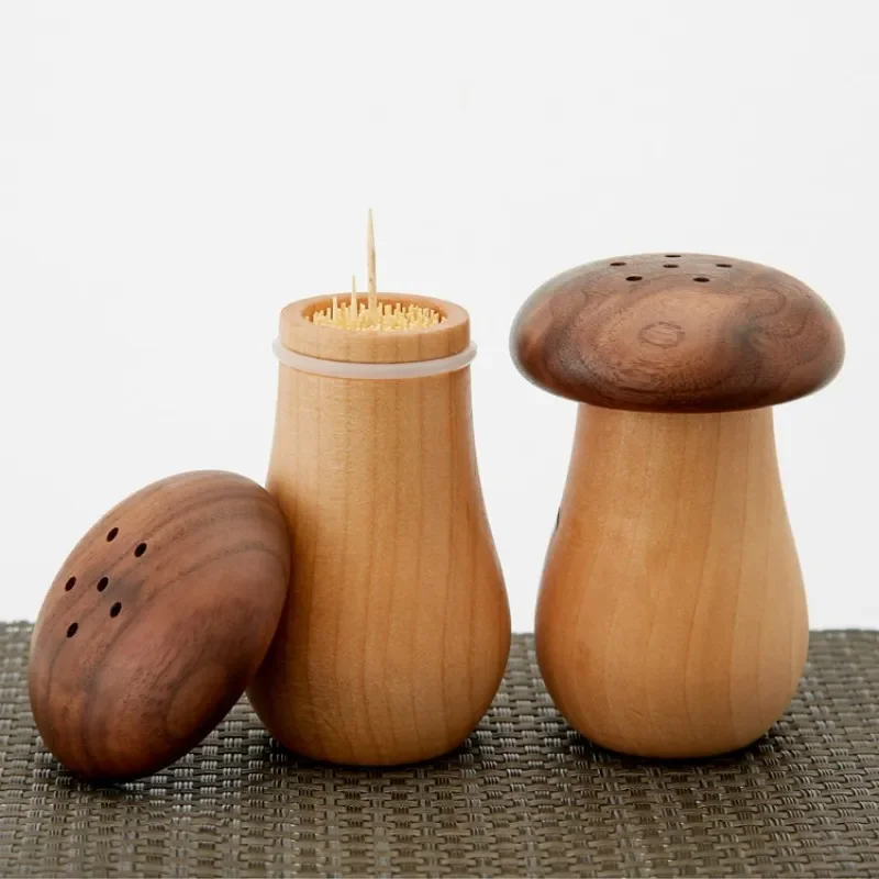

Creative Toothpick Holder Japanese-style Mushroom Toothpick Box Nordic Dining Room Black Walnut Funny Wooden Table Decoration