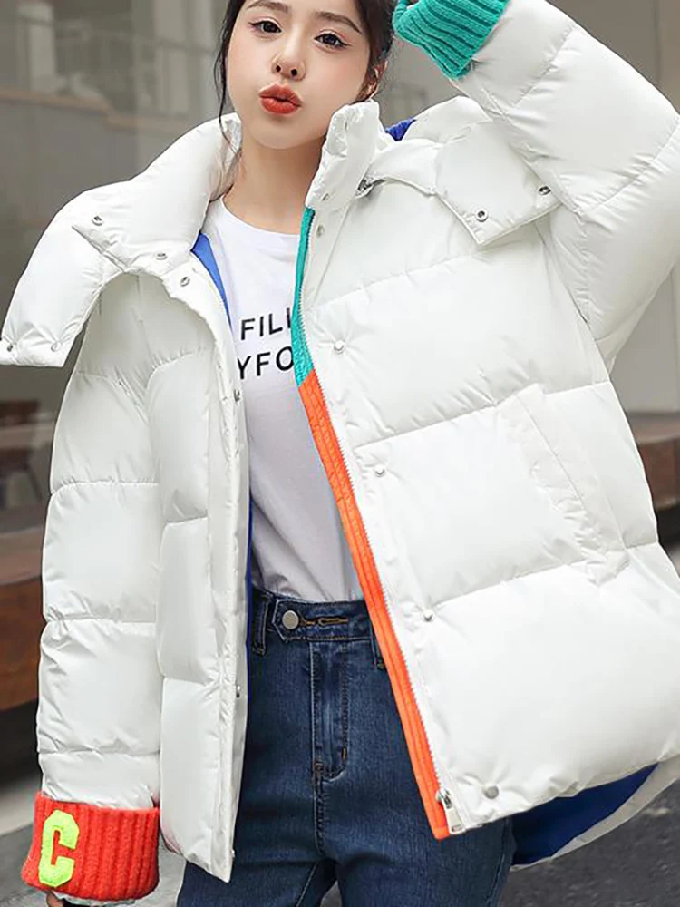 AOSSVIAO 2022 New Winter Women Parkas Jackets Loose Hooded Thicken Warm Padded Coat Knit Spliced Female Winter Outwear Jacket