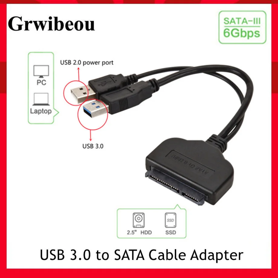 

Grwibeou USB Sata Cable Sata 3 To USB 3.0 Adapter Computer Cables Connectors USB Sata Adapter Cable Support 2.5 Inches SSD HDD