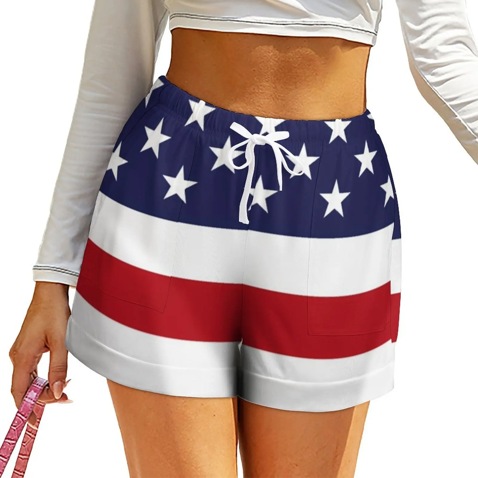 

USA Flag Print Shorts High Waist Night Club Shorts Ladies Casual Oversized Short Pants Spring Printed Bottoms